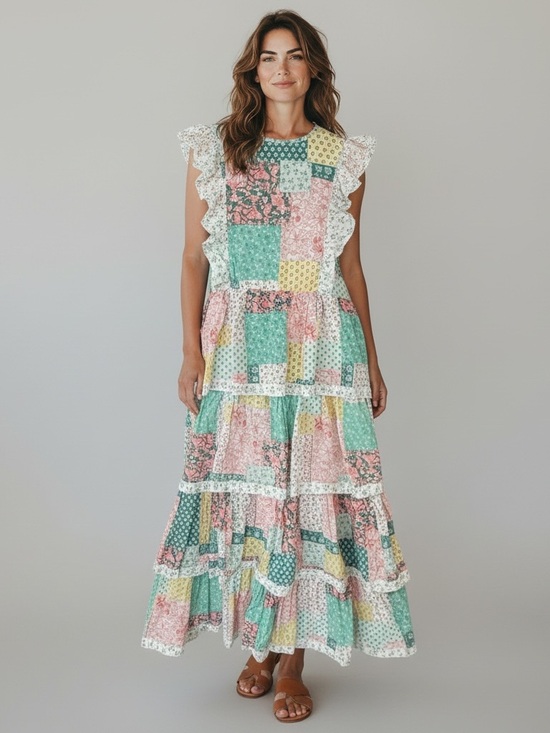 Simply Southern Dresses & Skirts - SIMPLY SOUTHERN Quilted Patchwork Tiered Maxi Dress Floral Size XL NEW